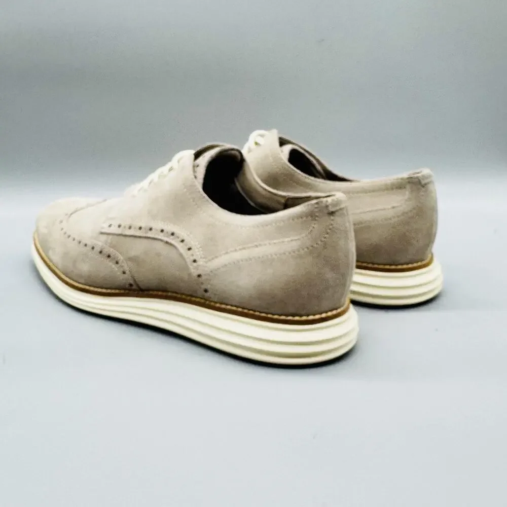Cole Haan Shoes Mens 12 Beige Suede OriginalGrand Wingtip Oxford Dress Brogue